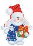 Плакат фигурный (снеговик с подарком). Открытки оптом