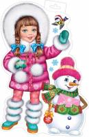 Плакат фигурный (девочка и снеговик). Открытки оптом