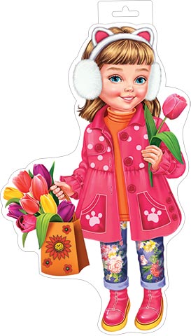 Плакат фигурный (девочка с тюльпанами). Открытки оптом